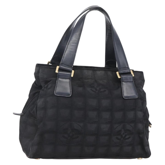CHANEL New Travel Line Hand Bag Nylon Black Gold CC Auth mr1588