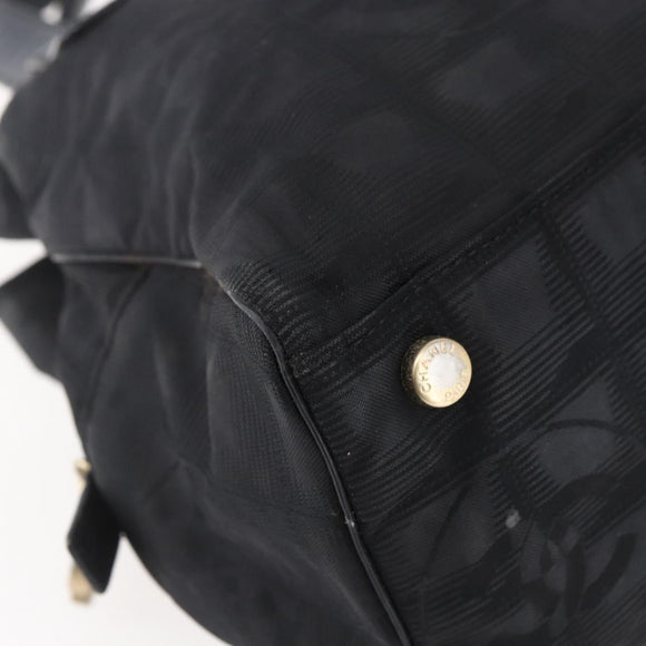 CHANEL New Travel Line Hand Bag Nylon Black Gold CC Auth mr1588