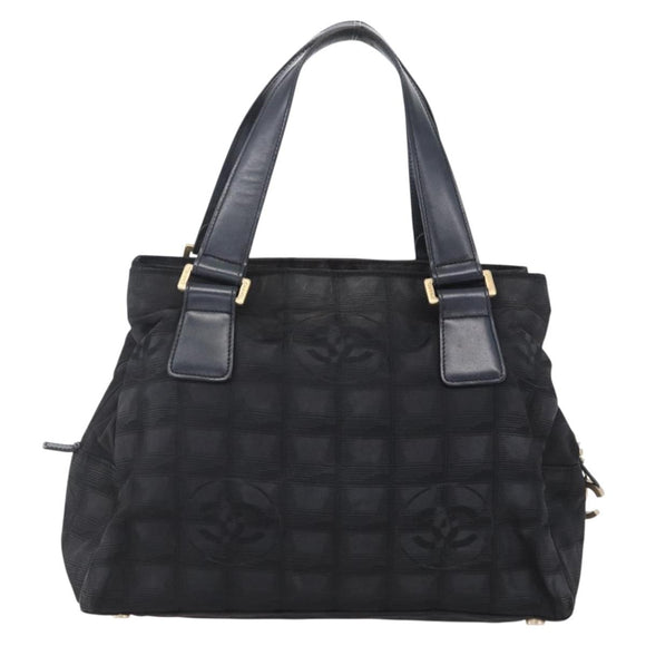 CHANEL New Travel Line Hand Bag Nylon Black Gold CC Auth mr1588