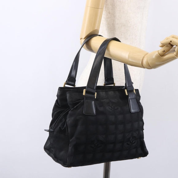 CHANEL New Travel Line Hand Bag Nylon Black Gold CC Auth mr1588
