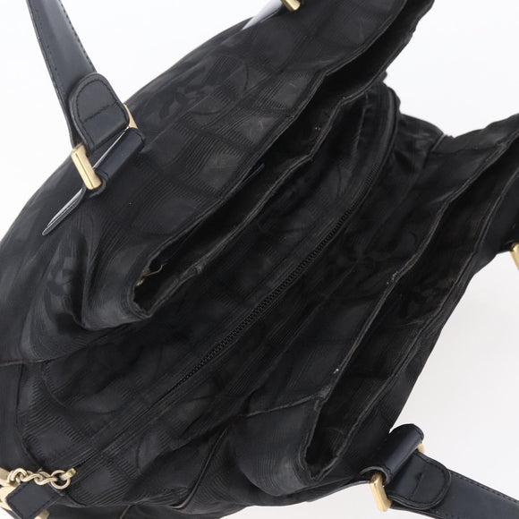 CHANEL New Travel Line Hand Bag Nylon Black Gold CC Auth mr1588