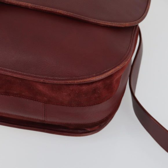 CARTIER Must Line Shoulder Bag Leather Bordeaux Gold Auth mr1590