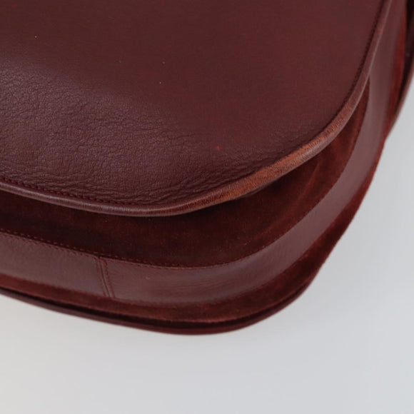 CARTIER Must Line Shoulder Bag Leather Bordeaux Gold Auth mr1590