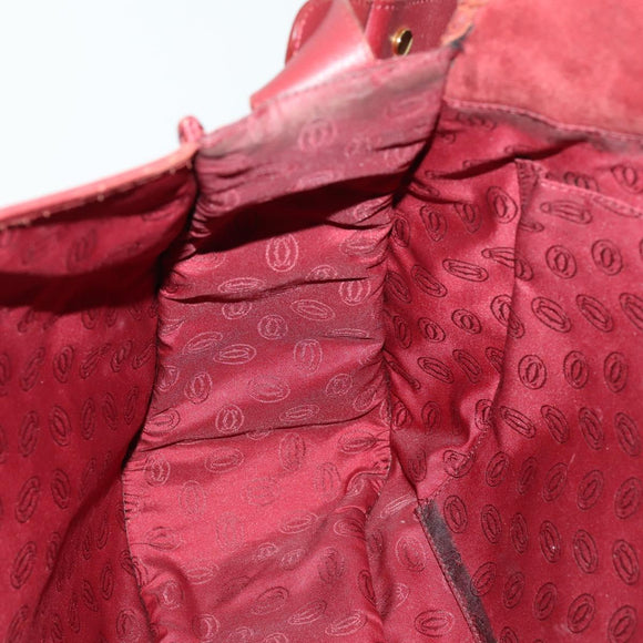 CARTIER Must Line Shoulder Bag Leather Bordeaux Gold Auth mr1590