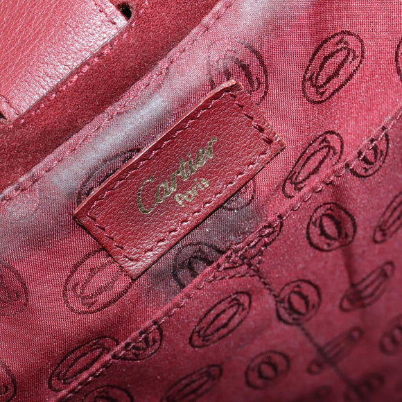 CARTIER Must Line Shoulder Bag Leather Bordeaux Gold Auth mr1590