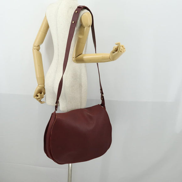 CARTIER Must Line Shoulder Bag Leather Bordeaux Gold Auth mr1590
