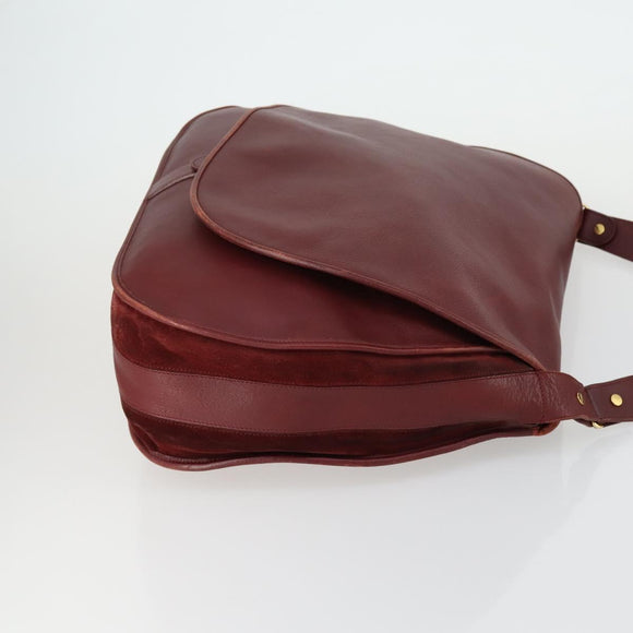 CARTIER Must Line Shoulder Bag Leather Bordeaux Gold Auth mr1590