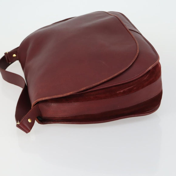 CARTIER Must Line Shoulder Bag Leather Bordeaux Gold Auth mr1590
