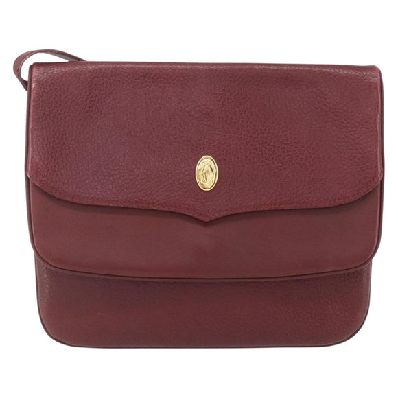 CARTIER Must Line Shoulder Bag Leather Bordeaux Gold Auth mr1591