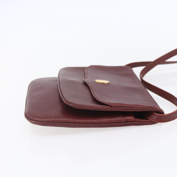 CARTIER Must Line Shoulder Bag Leather Bordeaux Gold Auth mr1591