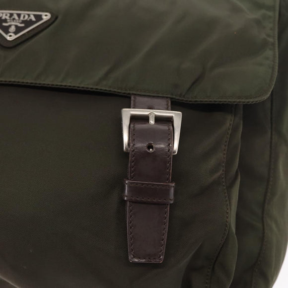 PRADA Shoulder Bag Nylon Khaki Silver Auth mr1593