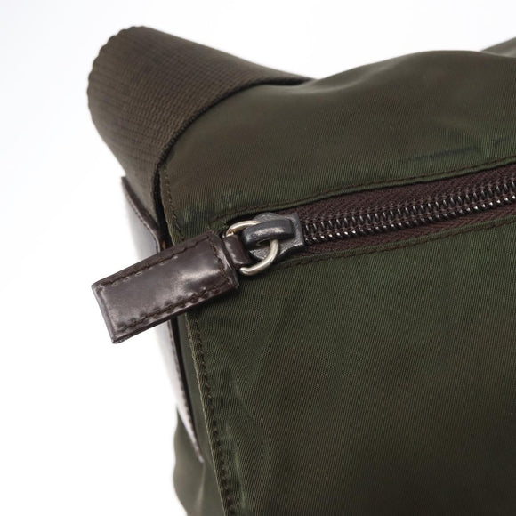 PRADA Shoulder Bag Nylon Khaki Silver Auth mr1593