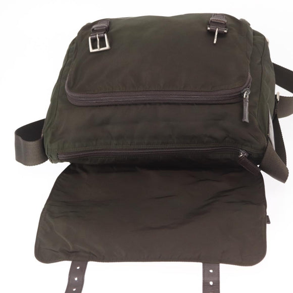 PRADA Shoulder Bag Nylon Khaki Silver Auth mr1593