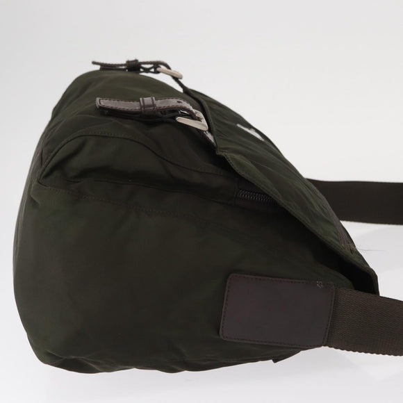 PRADA Shoulder Bag Nylon Khaki Silver Auth mr1593