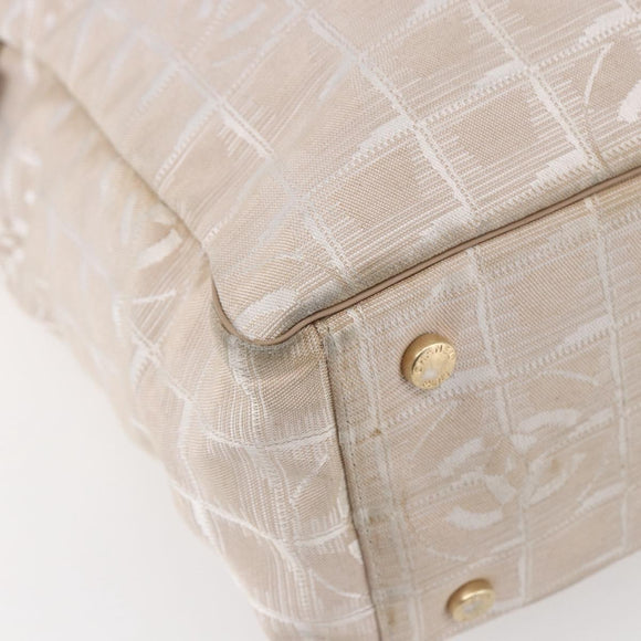 CHANEL New Travel Line Tote Bag Nylon Beige Gold CC Auth mr1594