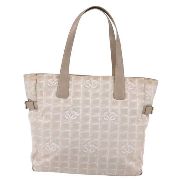CHANEL New Travel Line Tote Bag Nylon Beige Gold CC Auth mr1594