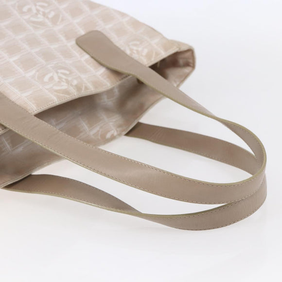 CHANEL New Travel Line Tote Bag Nylon Beige Gold CC Auth mr1594
