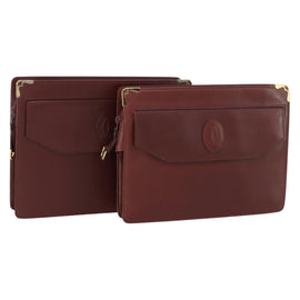 CARTIER Must Line Clutch Bag Leather 2 Set Bordeaux Auth mr1596