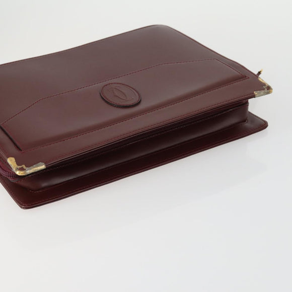 CARTIER Must Line Clutch Bag Leather 2 Set Bordeaux Auth mr1596