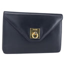 CELINE Clutch Bag Leather Black Gold Auth mr1597-1