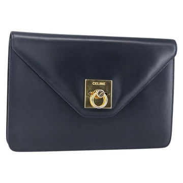 CELINE Clutch Bag Leather Black Gold Auth mr1597