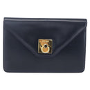 CELINE Clutch Bag Leather Black Gold Auth mr1597-2