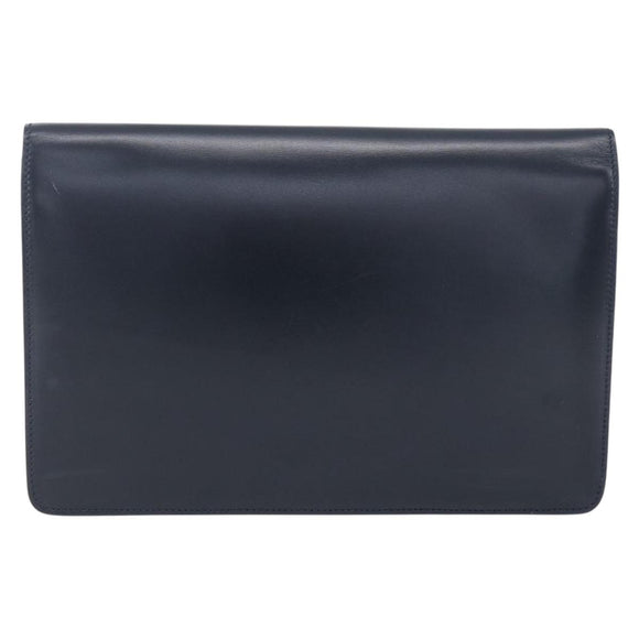 CELINE Clutch Bag Leather Black Gold Auth mr1597