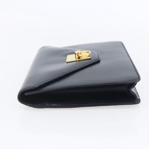 CELINE Clutch Bag Leather Black Gold Auth mr1597