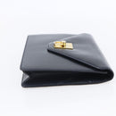 CELINE Clutch Bag Leather Black Gold Auth mr1597-5