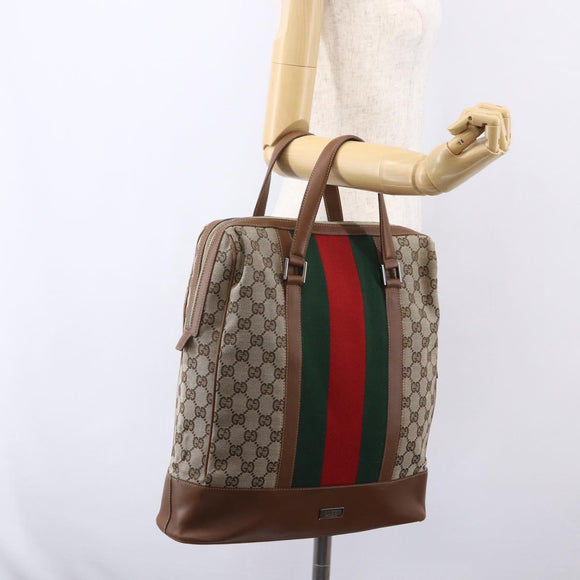 GUCCI GG Canvas Web Sherry Line special edition Hand Bag Beige Gold Auth mr1598