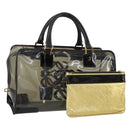 LOEWE Anagram Amazona 36 Hand Bag Vinyl Leather Black Gold Auth mr1599-1