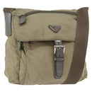 PRADA Shoulder Bag Nylon Khaki Silver Auth mr1600-1