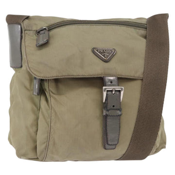 PRADA Shoulder Bag Nylon Khaki Silver Auth mr1600