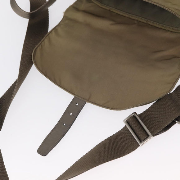 PRADA Shoulder Bag Nylon Khaki Silver Auth mr1600