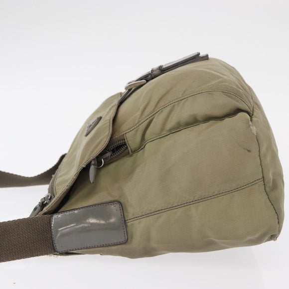 PRADA Shoulder Bag Nylon Khaki Silver Auth mr1600