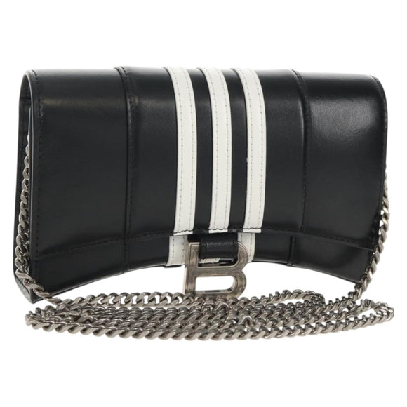 BALENCIAGA Adidas collaboration Chain Bag Leather Black 656050 Auth mr1601M