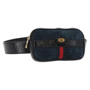 GUCCI Sherry Line Waist Bag Suede Enamel Navy gold 519308 Auth mr1606-1