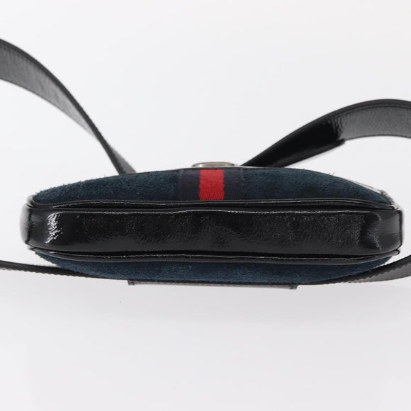 GUCCI Sherry Line Waist Bag Suede Enamel Navy gold 519308 Auth mr1606