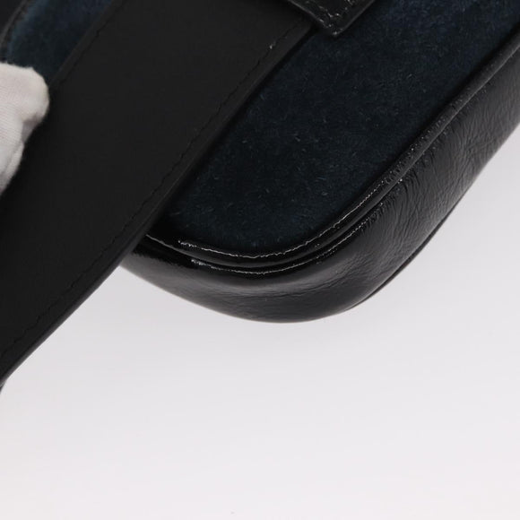 GUCCI Sherry Line Waist Bag Suede Enamel Navy gold 519308 Auth mr1606