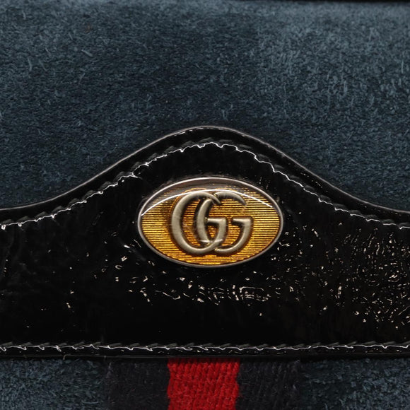 GUCCI Sherry Line Waist Bag Suede Enamel Navy gold 519308 Auth mr1606