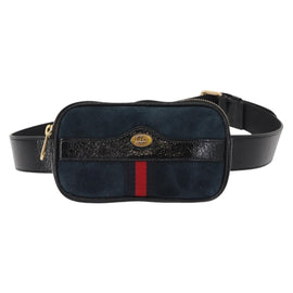GUCCI Sherry Line Waist Bag Suede Enamel Navy gold 519308 Auth mr1606 - 0
