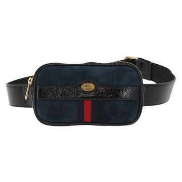 GUCCI Sherry Line Waist Bag Suede Enamel Navy gold 519308 Auth mr1606 - 0