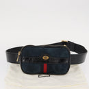 GUCCI Sherry Line Waist Bag Suede Enamel Navy gold 519308 Auth mr1606-24