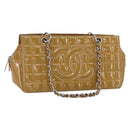 CHANEL Chain Shoulder Bag Patent leather Yellow Silver CC Auth mr1607-1