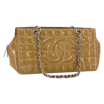 CHANEL Chain Shoulder Bag Patent leather Yellow Silver CC Auth mr1607
