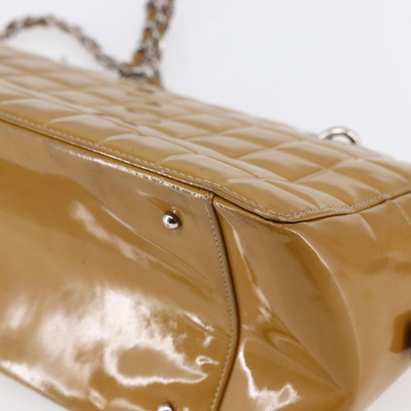 CHANEL Chain Shoulder Bag Patent leather Yellow Silver CC Auth mr1607