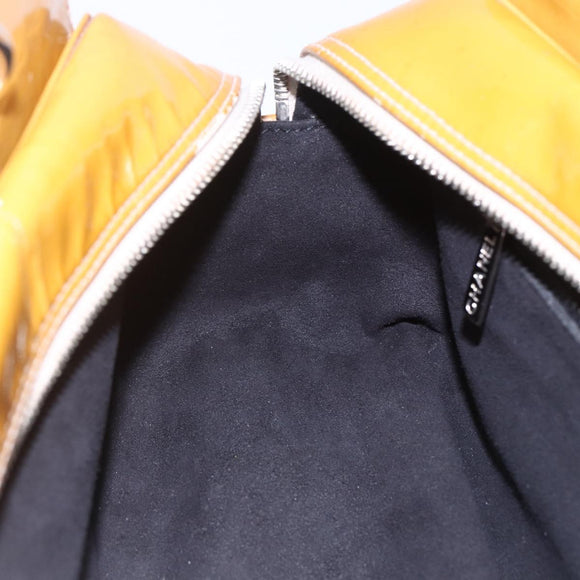 CHANEL Chain Shoulder Bag Patent leather Yellow Silver CC Auth mr1607