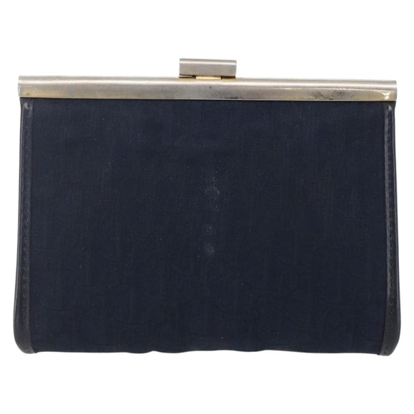 Christian Dior Trotter Canvas Mini Clutch Bag Navy Gold Auth mr1614