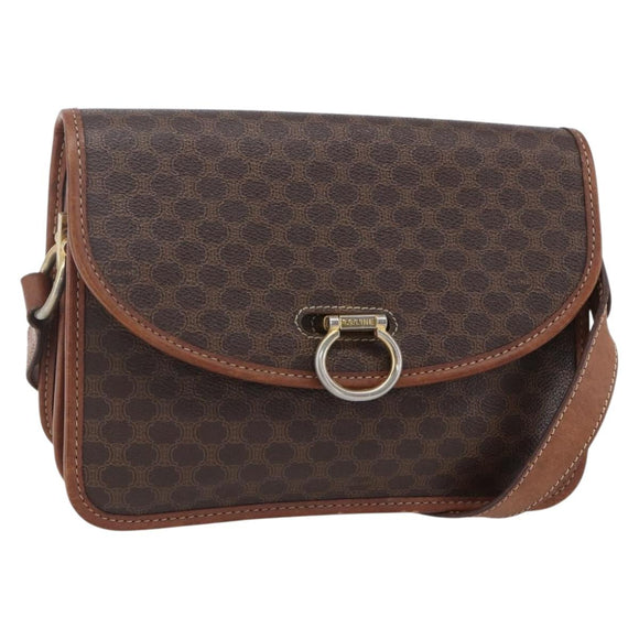 CELINE Macadam Canvas Shoulder Bag PVC Leather Brown Gold Auth mr1621