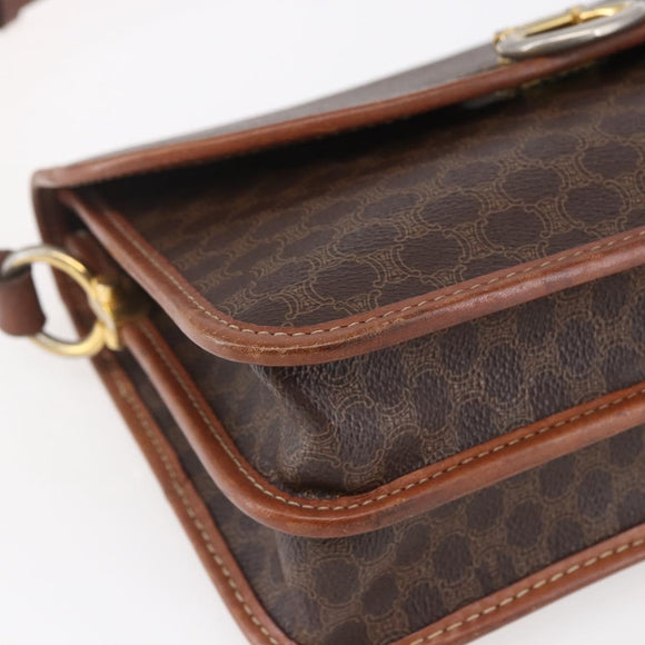 CELINE Macadam Canvas Shoulder Bag PVC Leather Brown Gold Auth mr1621